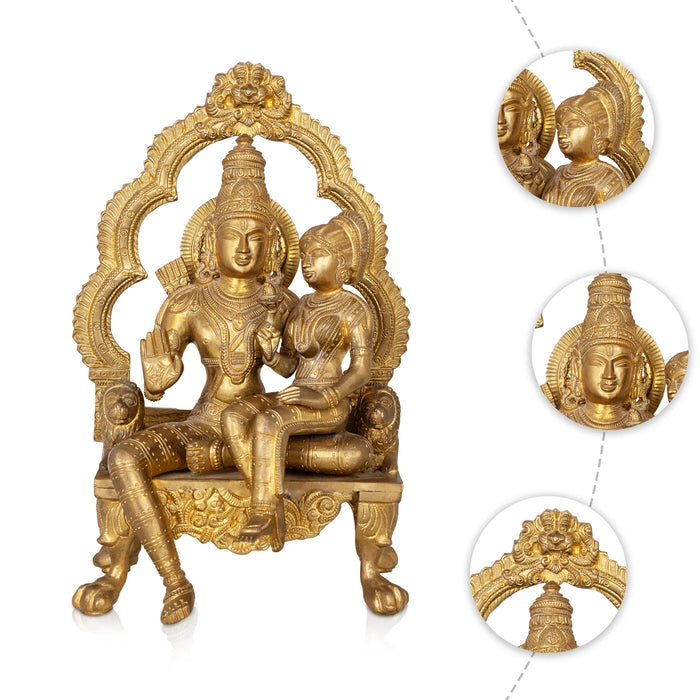 Ram Sita Sitting On Simhasanam With Arch - 14 x 9.5 Inches | Bronze Idol / Ram Seetha Statue For Worship - Fibre Murties