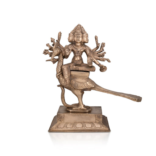 Arumugam Murugan sitting on Peacock on Base Murti - 10 x 9 Inches | Bronze Idol/ Murugan Statue For Home & Pooja - Panchaloha Murties