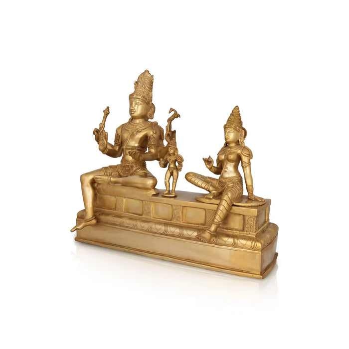 Somaskandar sitting on Base Murti - 13 x 14 inches | Bronze Somaskandar Idols/ God Statues / Decor For Pooja - 