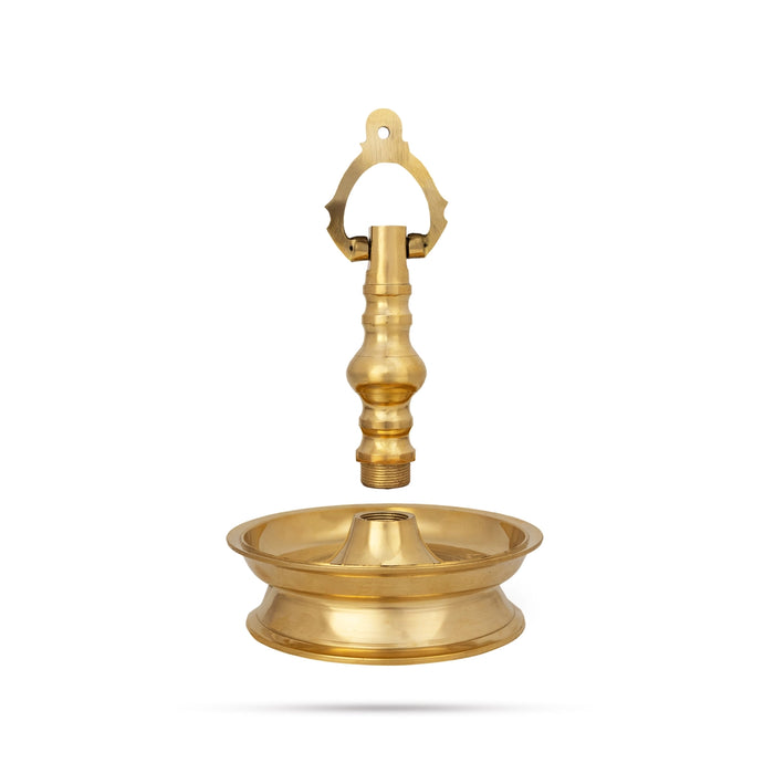 Brass Hanging Lamp - 10 x 7 Inches | Brass Vilakku / Hanging Diya / Latkan Hanging Deep for Pooja - Hanging Lamps
