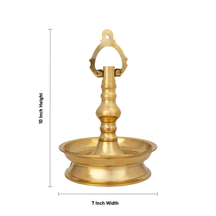 Brass Hanging Lamp - 10 x 7 Inches | Brass Vilakku / Hanging Diya / Latkan Hanging Deep for Pooja - Hanging Lamps