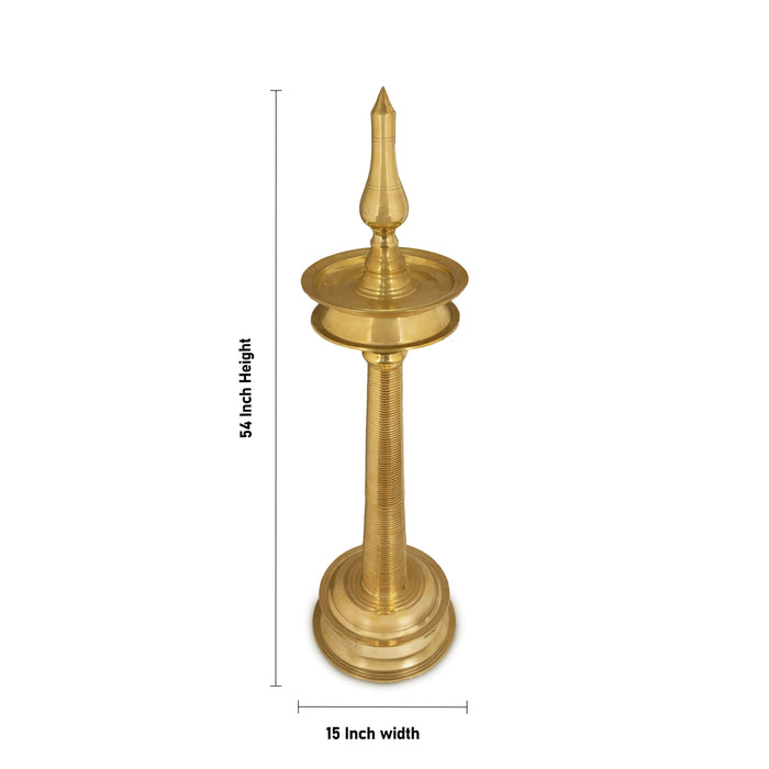 Brass Kerala Lamp - 54 x 15 Inches | Brass Round Kuthu vilakku / Nilavilakku for Pooja - Kerala Vilakku