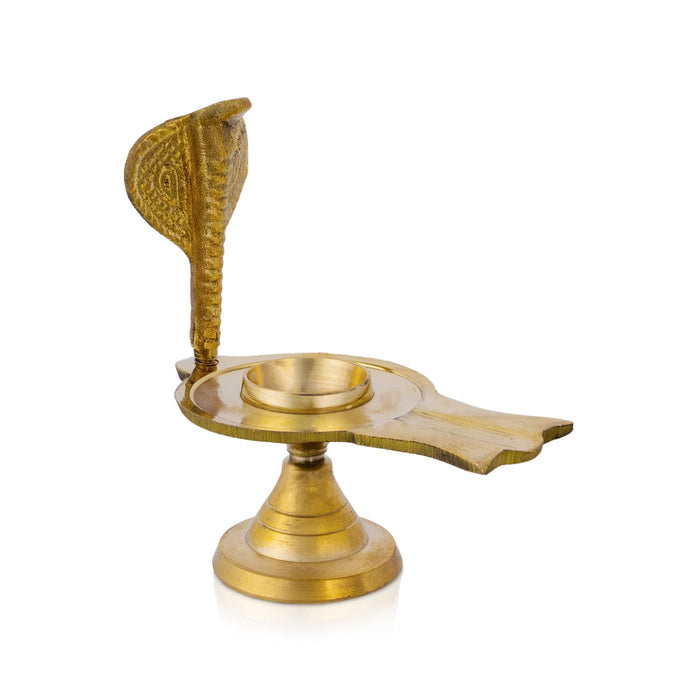 Shivling with Nagam Stand- 4 x 3 Inches | Brass Shiv Ling Stand With Naag / Aavudaiyar for Pooja