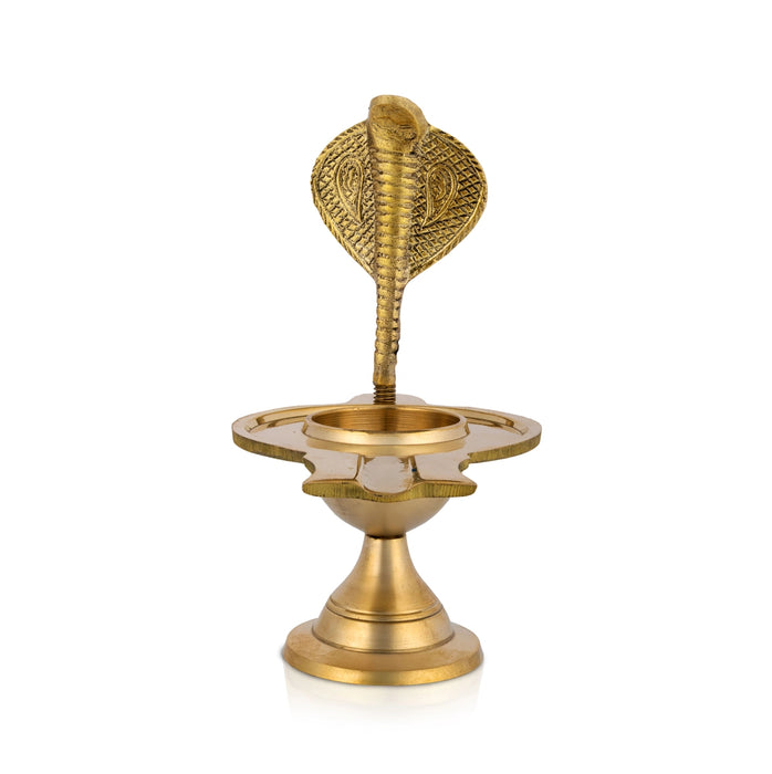 Brass Shiv Ling with Nagam - 6 x 5 Inches | Naga Avudaiyar Pedestal / Serpent Design Shiv Ling Stand for Worship