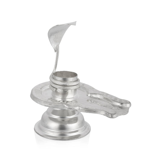 Shivling with Nagam - 3 x 5 Inches | White Metal Avudaiyar with Nag / Naga Lingam Base for Abhishekam - German Silver Murties