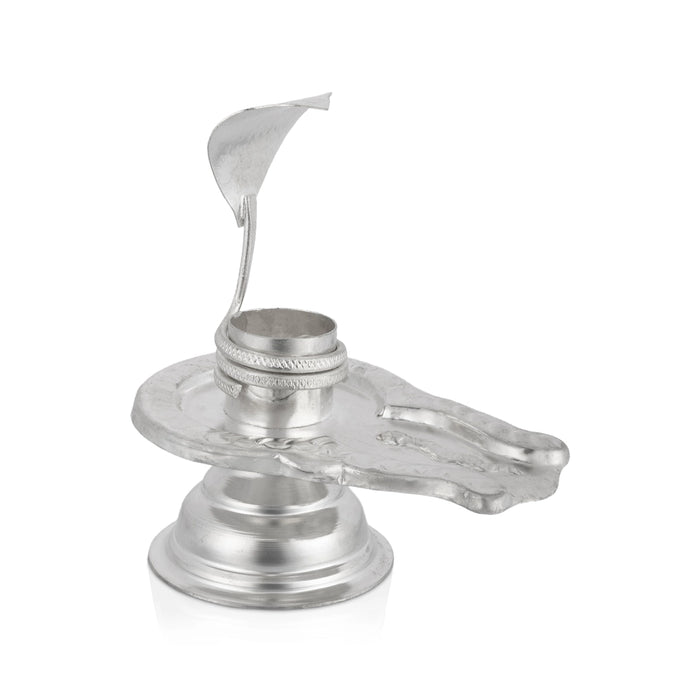 Shivling with Nagam - 3 x 5 Inches | White Metal Avudaiyar with Nag / Naga Lingam Base for Abhishekam