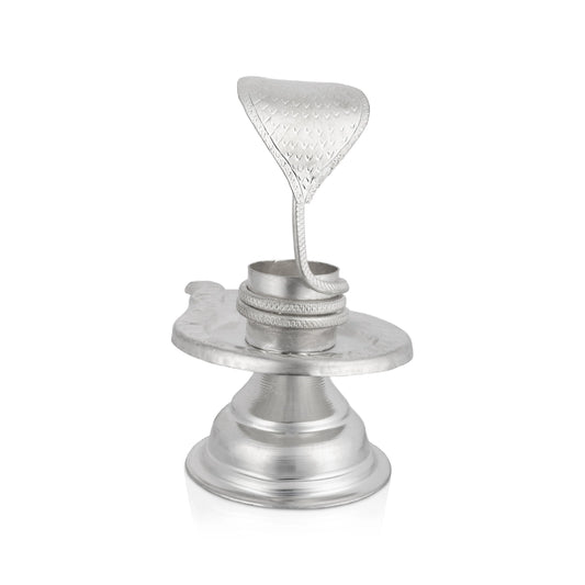 Shivling with Nagam - 3 x 5 Inches | White Metal Avudaiyar with Nag / Naga Lingam Base for Abhishekam - German Silver Murties