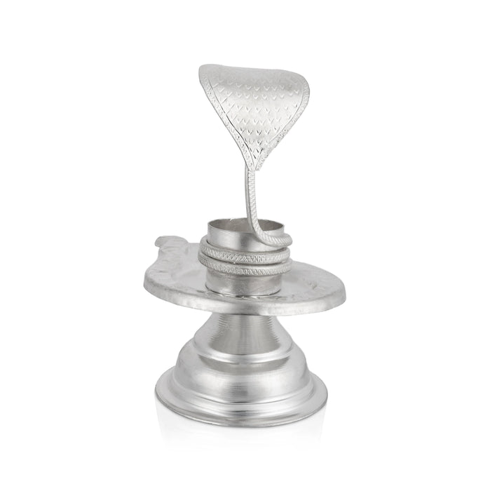 Shivling with Nagam - 3 x 5 Inches | White Metal Avudaiyar with Nag / Naga Lingam Base for Abhishekam