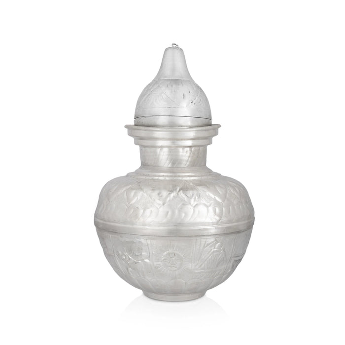 Kalash with Coconut - 8 x 7 Inche | White Metal/ Pooja Kalash/ Decorative Kalash For Pooja & Housewarming