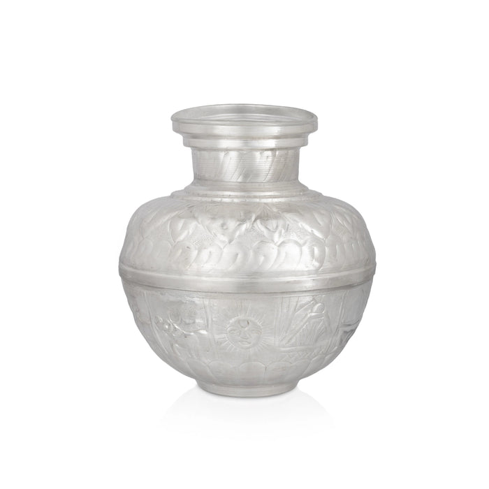 Kalash with Coconut - 8 x 7 Inche | White Metal/ Pooja Kalash/ Decorative Kalash For Pooja & Housewarming