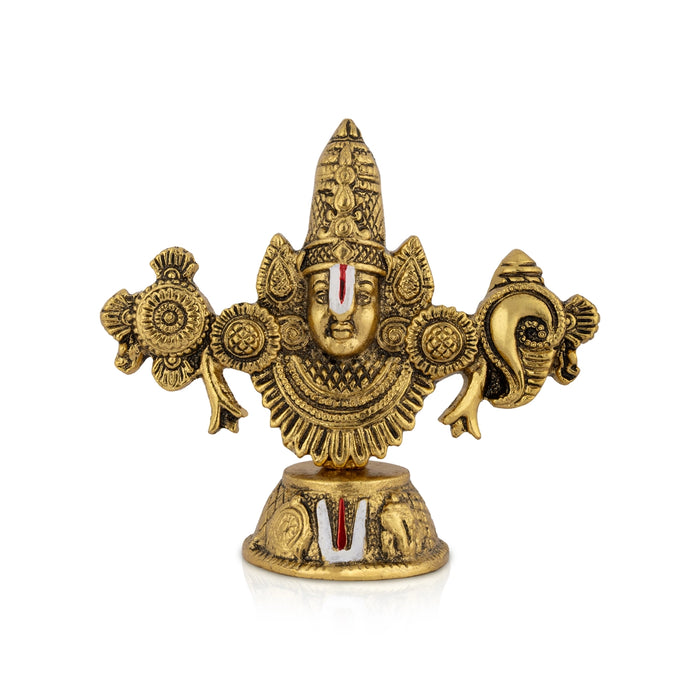 Balaji Murti - 5 x 5.5 Inches | Aluminium Gold Polish Idol/ Tirupati Balaji Statue for Home & Pooja Decor