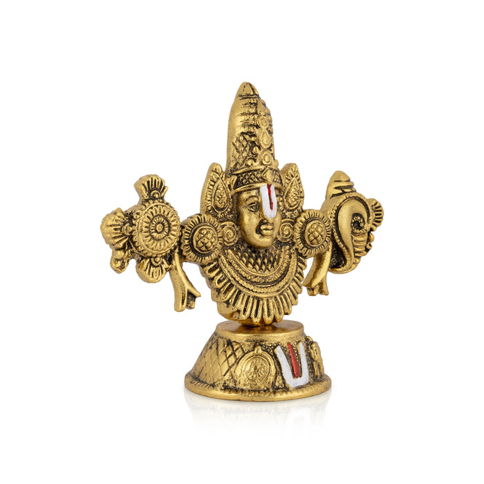 Balaji Murti - 5 x 5.5 Inches | Aluminium Gold Polish Idol/ Tirupati Balaji Statue for Home & Pooja Decor