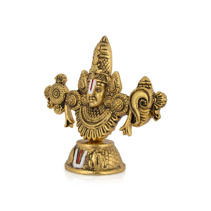 Balaji Murti - 5 x 5.5 Inches | Aluminium Gold Polish Idol/ Tirupati Balaji Statue for Home & Pooja Decor