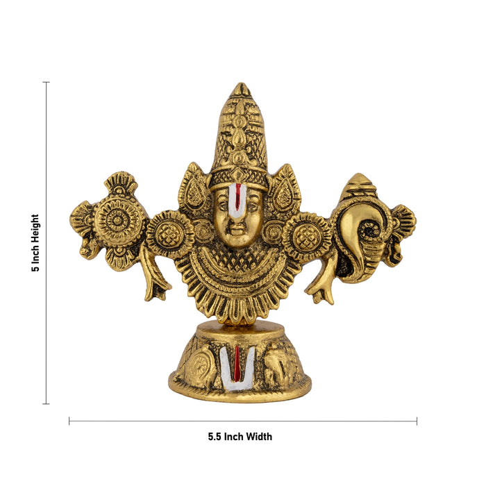 Balaji Murti - 5 x 5.5 Inches | Aluminium Gold Polish Idol/ Tirupati Balaji Statue for Home & Pooja Decor