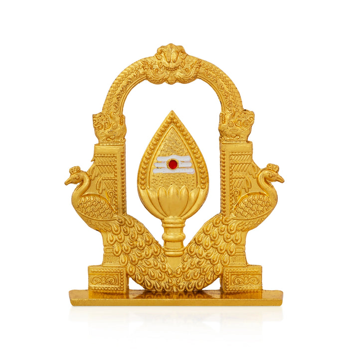 Vel Temple - 2.5 x 2 Inches | Golden Vel Murugan with Peacock Arch/ Decorative Vel Idol for Pooja & Home
