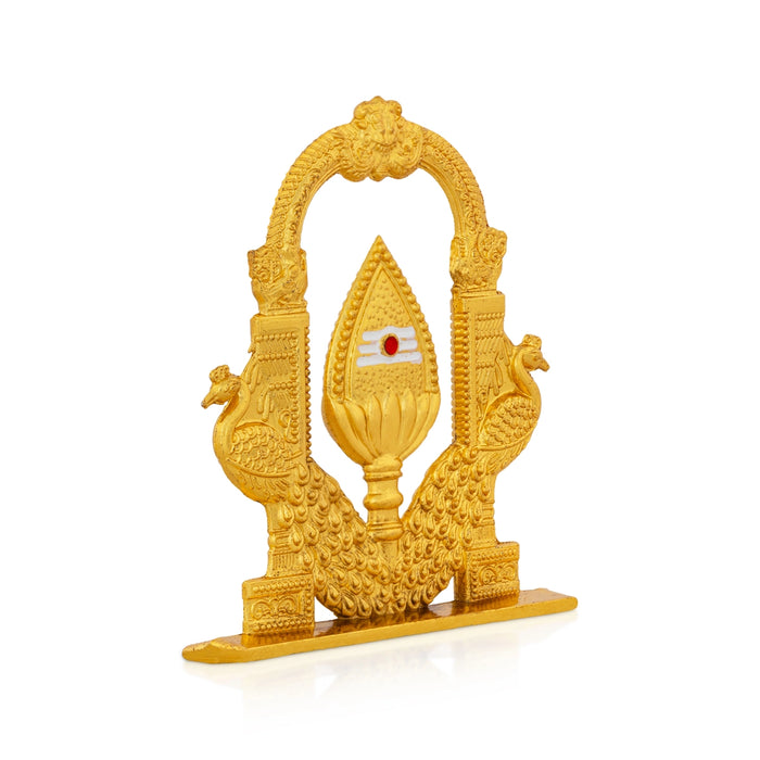 Vel Temple - 2.5 x 2 Inches | Golden Vel Murugan with Peacock Arch/ Decorative Vel Idol for Pooja & Home