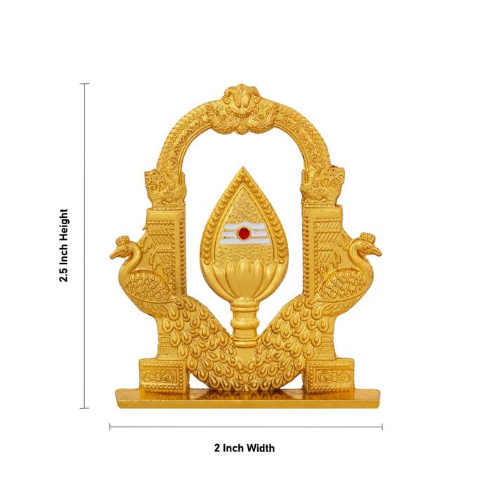 Vel Temple - 2.5 x 2 Inches | Golden Vel Murugan with Peacock Arch/ Decorative Vel Idol for Pooja & Home