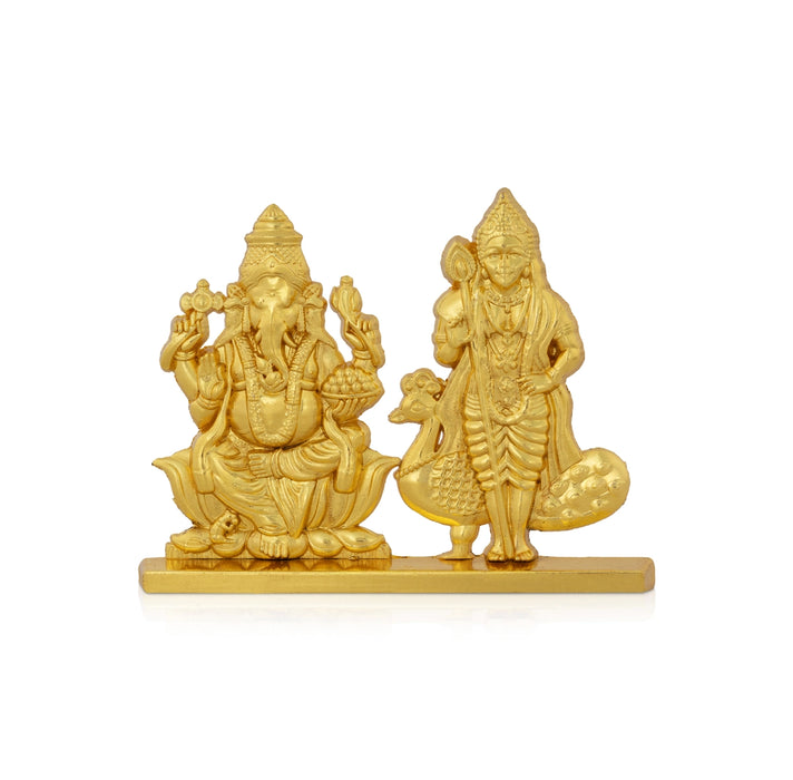 Ganesha Murugan Murti With Base - 2 x 2.5 Inches | Zinc Idol/ Vinayagar & kathirvelan Statue For Car Decor