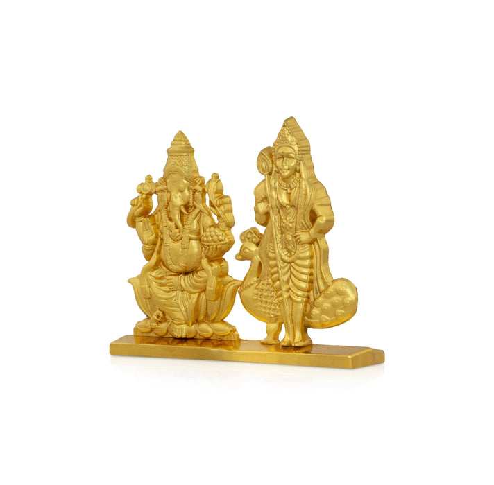 Ganesha Murugan Murti With Base - 2 x 2.5 Inches | Zinc Idol/ Vinayagar & kathirvelan Statue For Car Decor