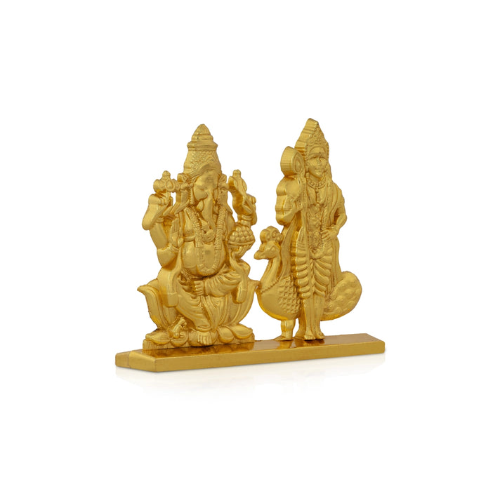 Ganesha Murugan Murti With Base - 2 x 2.5 Inches | Zinc Idol/ Vinayagar & kathirvelan Statue For Car Decor