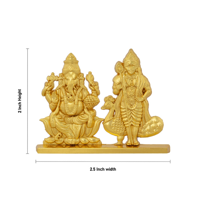 Ganesha Murugan Murti With Base - 2 x 2.5 Inches | Zinc Idol/ Vinayagar & kathirvelan Statue For Car Decor