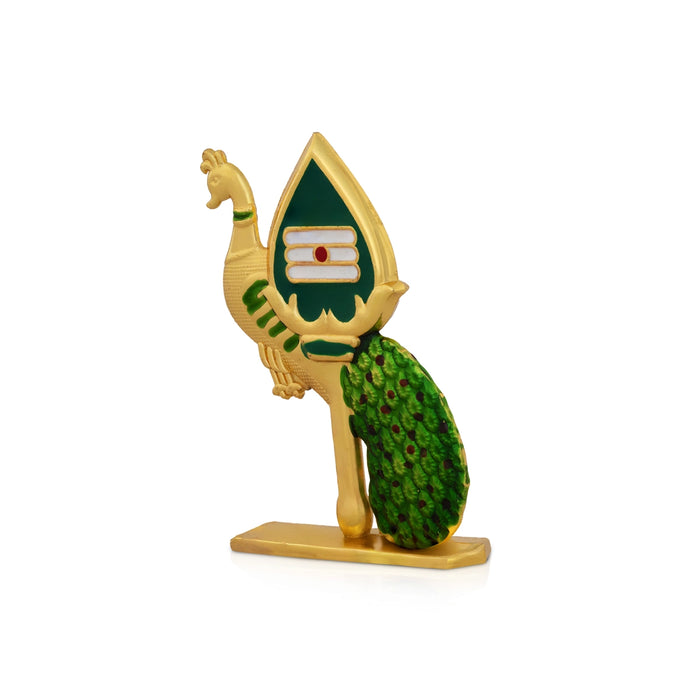 Peacock With Vel - 3 x 2 Inches | Zinc Vel/ Murugan Spear with Peacock For Car Dashboard & Table Decor
