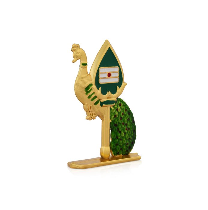 Peacock With Vel - 3 x 2 Inches | Zinc Vel/ Murugan Spear with Peacock For Car Dashboard & Table Decor