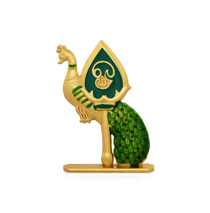 Peacock With Vel - 3 x 2 Inches | Zinc Vel/ Murugan Spear with Peacock For Car Dashboard & Table Decor
