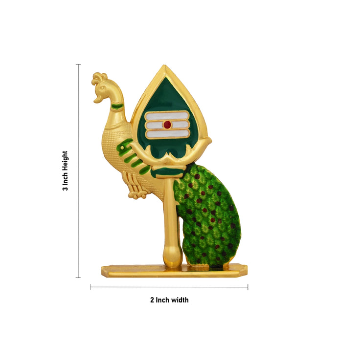 Peacock With Vel - 3 x 2 Inches | Zinc Vel/ Murugan Spear with Peacock For Car Dashboard & Table Decor