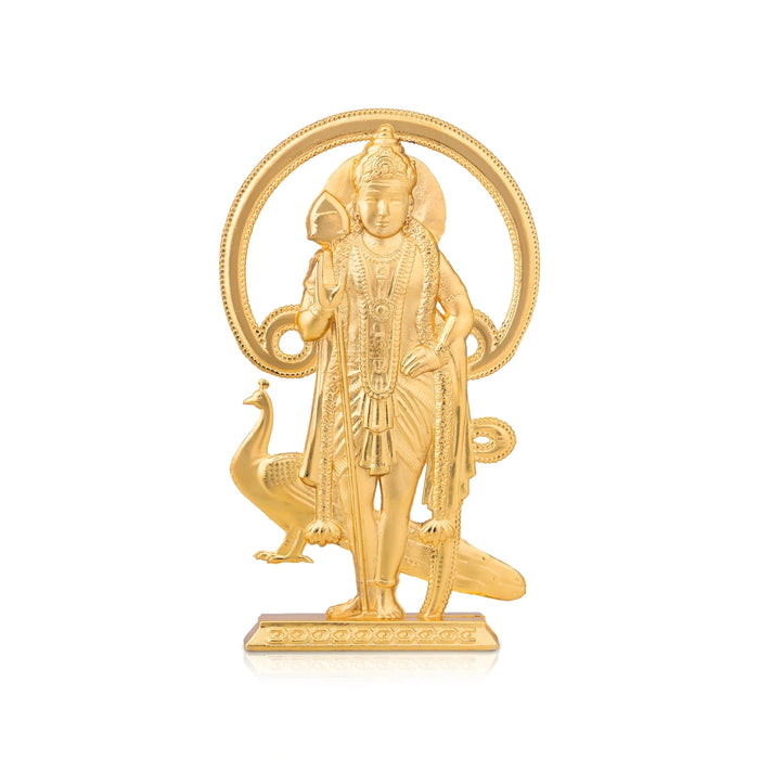 Om Murugan Standing On Base Murti - 4 x 2 Inches | Zinc Idol/ Lord Shanmugar Statue with Peacock For Pooja Decor