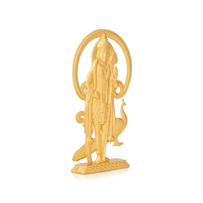 Om Murugan Standing On Base Murti - 4 x 2 Inches | Zinc Idol/ Lord Shanmugar Statue with Peacock For Pooja Decor