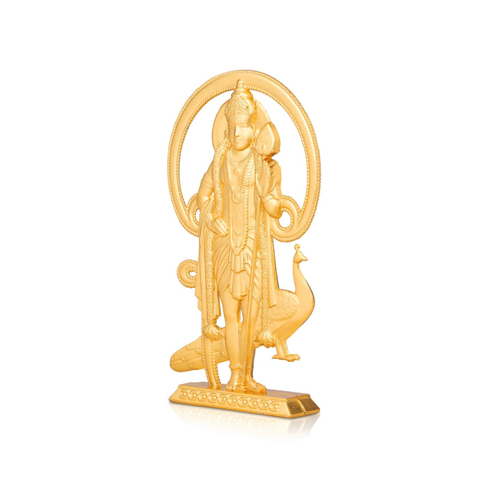 Om Murugan Standing On Base Murti - 4 x 2 Inches | Zinc Idol/ Lord Shanmugar Statue with Peacock For Pooja Decor