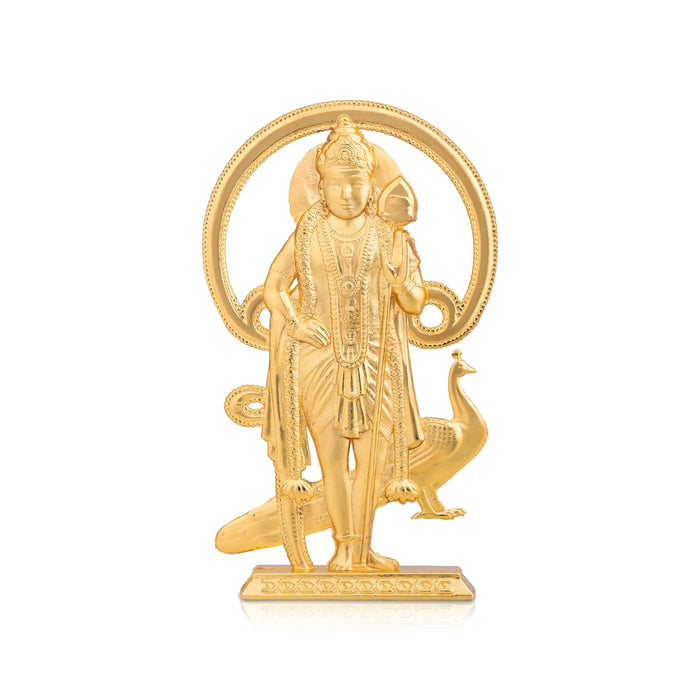Om Murugan Standing On Base Murti - 4 x 2 Inches | Zinc Idol/ Lord Shanmugar Statue with Peacock For Pooja Decor