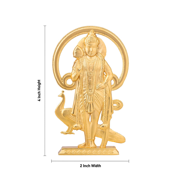Om Murugan Standing On Base Murti - 4 x 2 Inches | Zinc Idol/ Lord Shanmugar Statue with Peacock For Pooja Decor