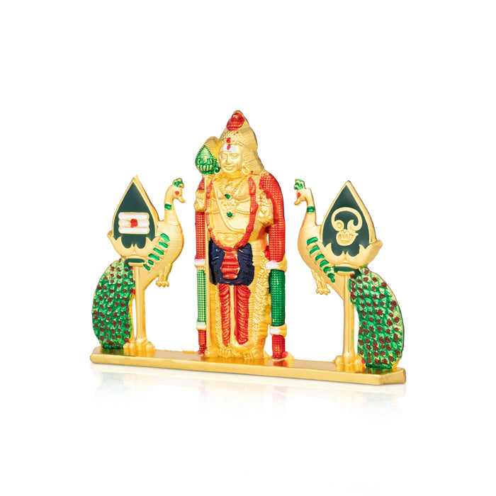 Murugan with Double Vel Idol - 3 Inches | Zinc Lord Subramanya Statue / Kartikeyan Murti for Home & Pooja Decor