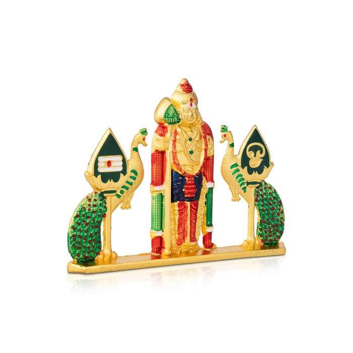 Murugan with Double Vel Idol - 3 Inches | Zinc Lord Subramanya Statue / Kartikeyan Murti for Home & Pooja Decor