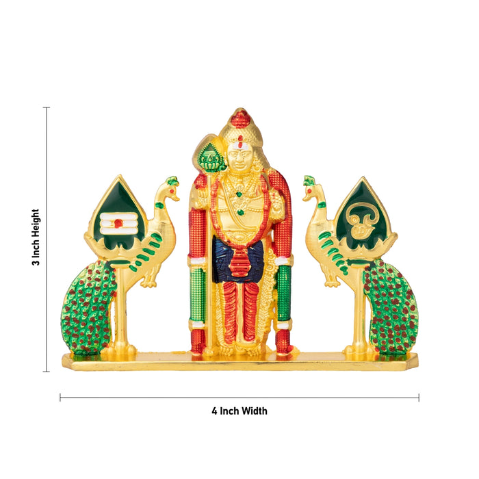 Murugan with Double Vel Idol - 3 Inches | Zinc Lord Subramanya Statue / Kartikeyan Murti for Home & Pooja Decor