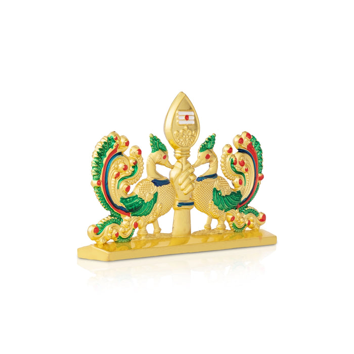 Hand Vel with Double Peacock - 2.5 x 3.5 Inches | Murugan Vel/ Decorative Vel for Pooja Room & Temple Alankaram
