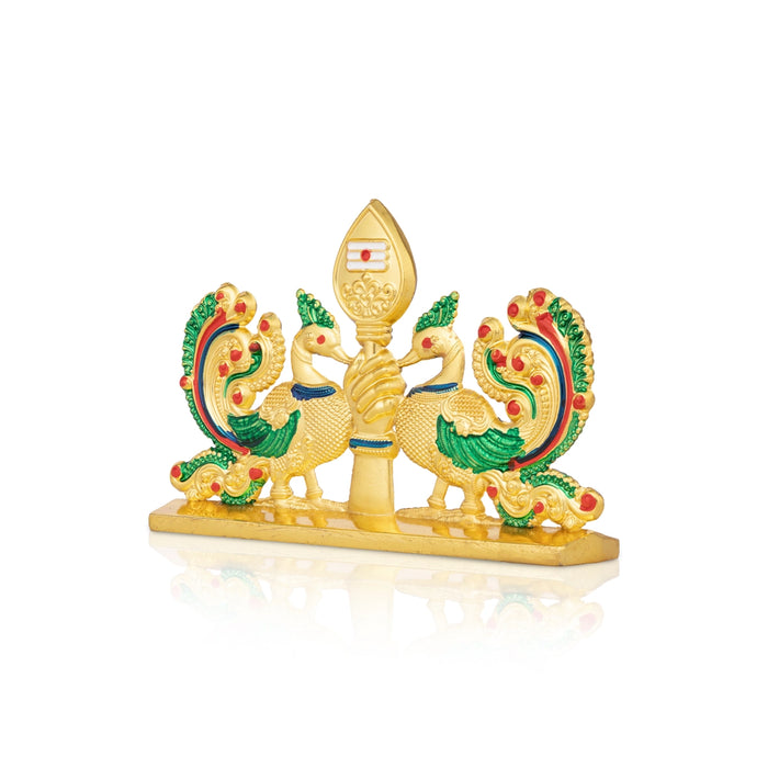 Hand Vel with Double Peacock - 2.5 x 3.5 Inches | Murugan Vel/ Decorative Vel for Pooja Room & Temple Alankaram