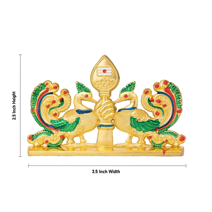 Hand Vel with Double Peacock - 2.5 x 3.5 Inches | Murugan Vel/ Decorative Vel for Pooja Room & Temple Alankaram