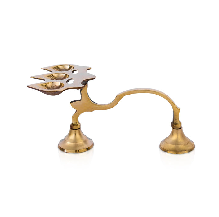 Ghee Aarti - 3.75 x 8 Inches | 3 Face Brass Aarti/ Kapoor Dhani/ Camphor Burner With Handle For Daily Pooja Use