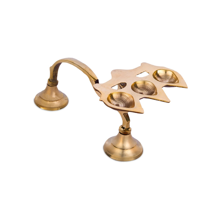 Ghee Aarti - 3.75 x 8 Inches | 3 Face Brass Aarti/ Kapoor Dhani/ Camphor Burner With Handle For Daily Pooja Use