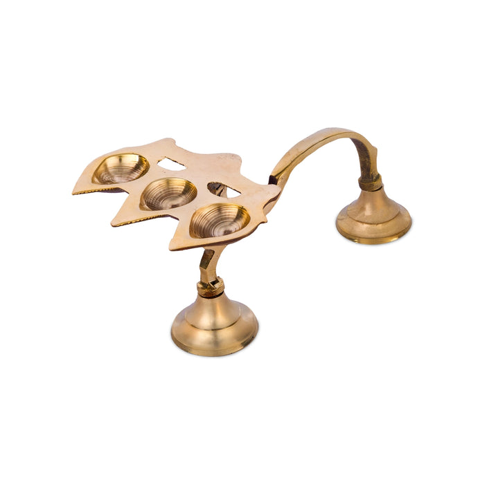 Ghee Aarti - 3.75 x 8 Inches | 3 Face Brass Aarti/ Kapoor Dhani/ Camphor Burner With Handle For Daily Pooja Use
