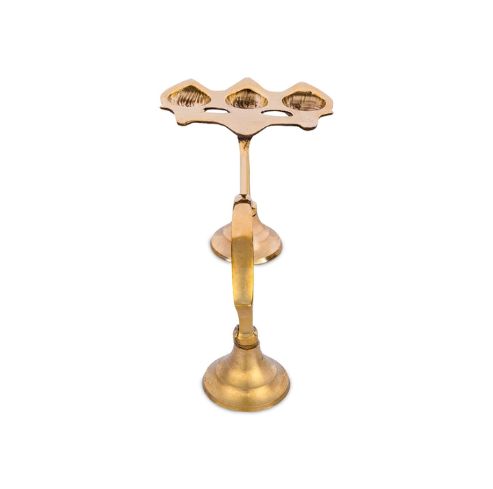 Ghee Aarti - 3.75 x 8 Inches | 3 Face Brass Aarti/ Kapoor Dhani/ Camphor Burner With Handle For Daily Pooja Use