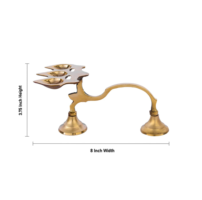 Ghee Aarti - 3.75 x 8 Inches | 3 Face Brass Aarti/ Kapoor Dhani/ Camphor Burner With Handle For Daily Pooja Use