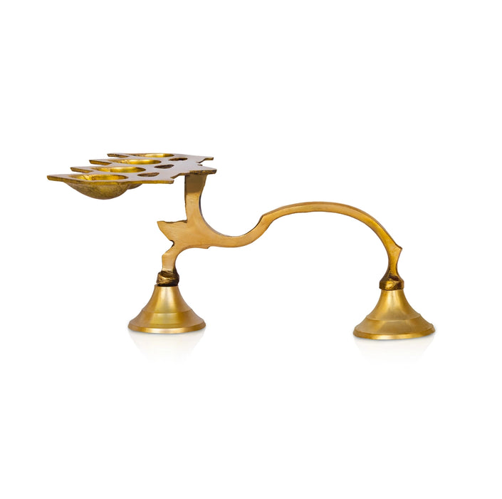 4 Face Ghee Aarti - 3.75 x 8 Inches | Brass Kapoor Dhani/ Aarti/ Camphor Burner With Handle For Pooja Use