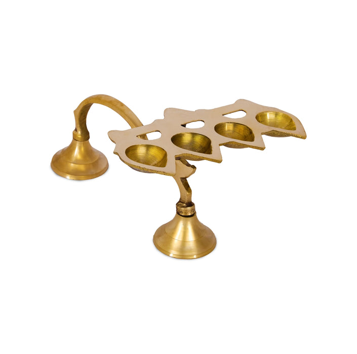 4 Face Ghee Aarti - 3.75 x 8 Inches | Brass Kapoor Dhani/ Aarti/ Camphor Burner With Handle For Pooja Use