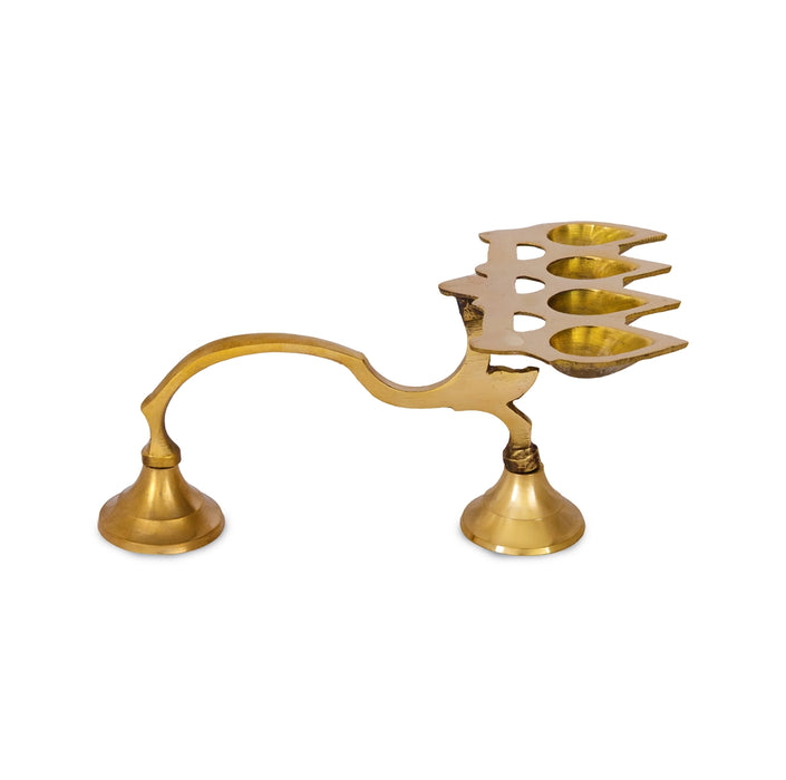 4 Face Ghee Aarti - 3.75 x 8 Inches | Brass Kapoor Dhani/ Aarti/ Camphor Burner With Handle For Pooja Use