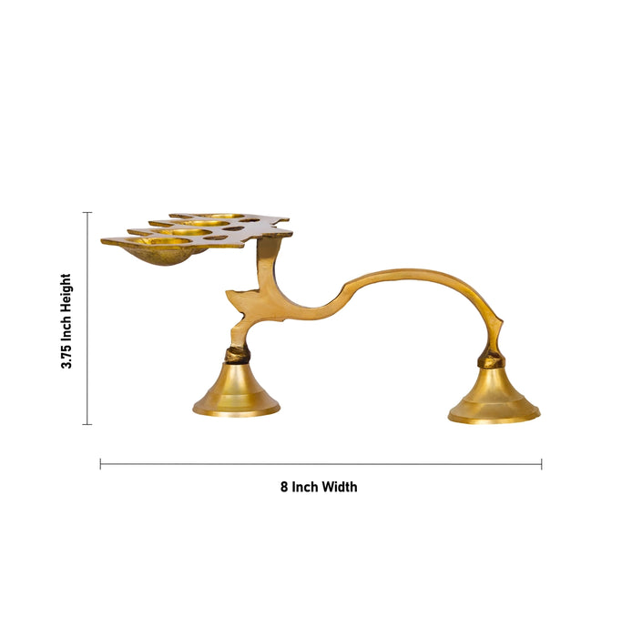 4 Face Ghee Aarti - 3.75 x 8 Inches | Brass Kapoor Dhani/ Aarti/ Camphor Burner With Handle For Pooja Use