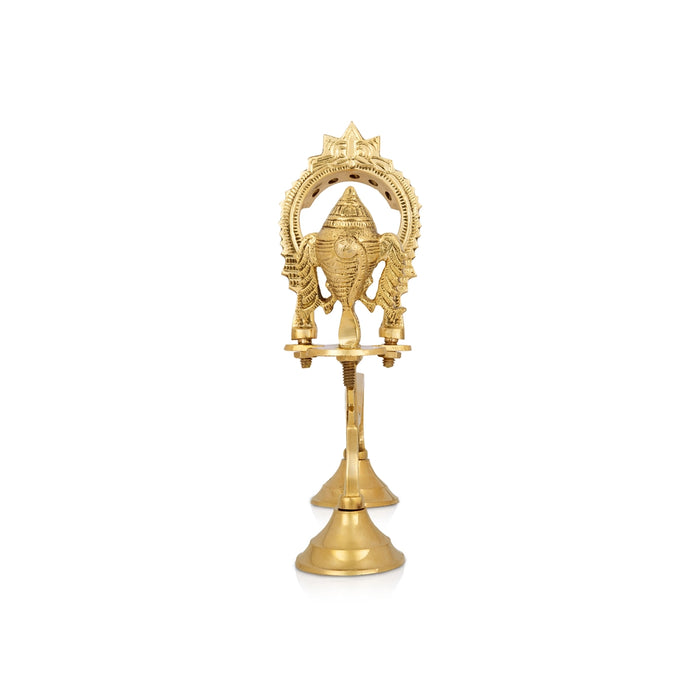 Vahana Aarti Shank - 8.5 x 7.5 Inches | Brass Conch Aarti Lamp/ Camphor Aarti Deepam for Temple Decor